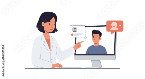 Empathetic telehealth doctor consults with sad patient online, offering support and care during a virtual appointment in a modern, accessible format
