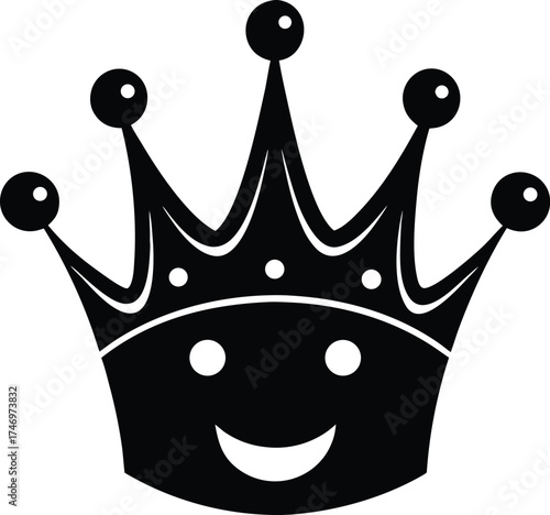 Smiling Crown Silhouette Vector | Cute Royal Icon with Happy Face in Black
