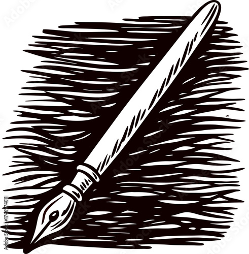 Vintage hand drawn fountain pen illustration with engraved lines and classic inky strokes on textured background