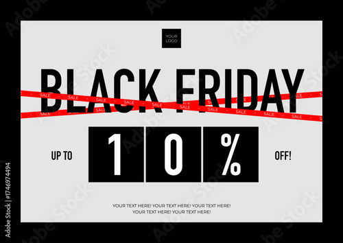 Black Friday Sale Banner Template with Red Discount Bar and 10 Percent Off Typography