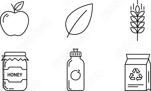 Organic Food Line Icon Set – Eco and Sustainable Food Vector Icons