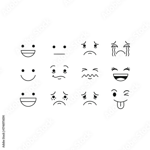 Collection of hand drawn expressive emoticons representing various emotions vector