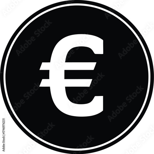 A white euro symbol is displayed prominently on a black circular background.