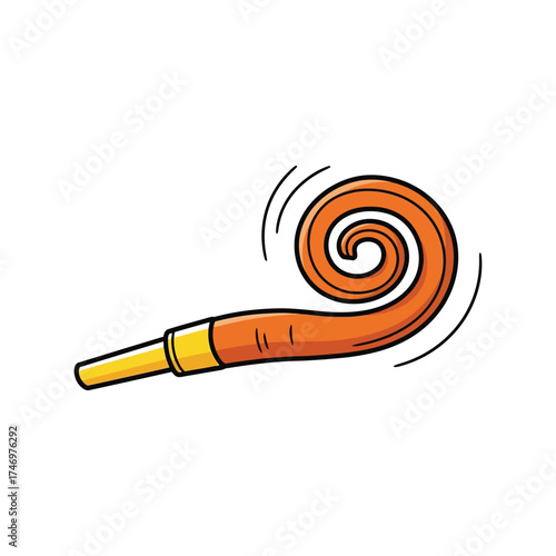 Party noise maker horn blowout celebration fun festive sound bright orange vector
