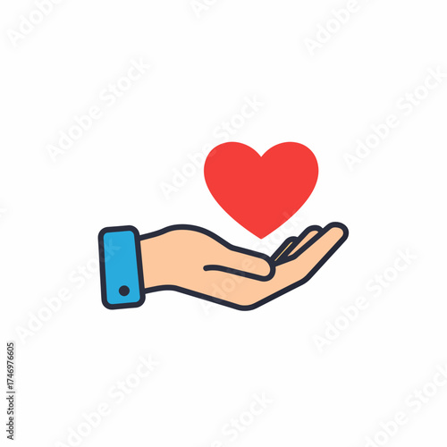 Offering Love and Support Hand Holding Red Heart Symbol of Compassion and Kindness, Originally a Scalable Vector Graphic for Digital Designs