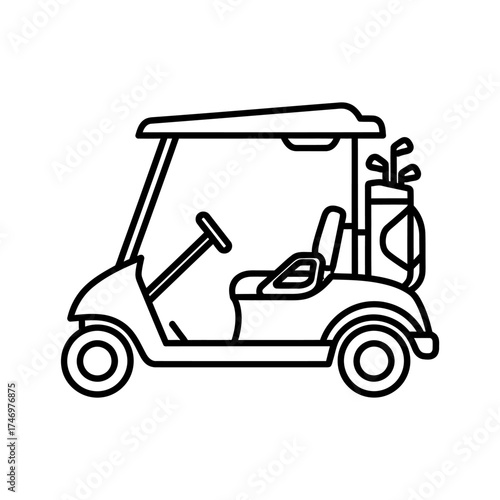 Simple outline of a golf cart with clubs ready for a round on the course vector