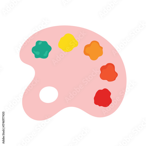 Pink artist paint palette with colorful art supplies vector