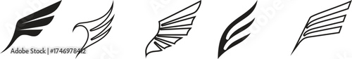 Collection of Five Stylized Wing Icons in Black and White