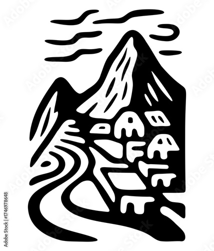 ilustracion en tinta de la ciudadela de machupichu