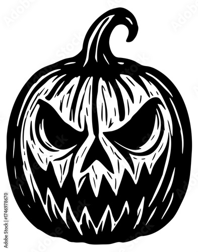 ilustracion en tinta de una calabaza tenebrosa