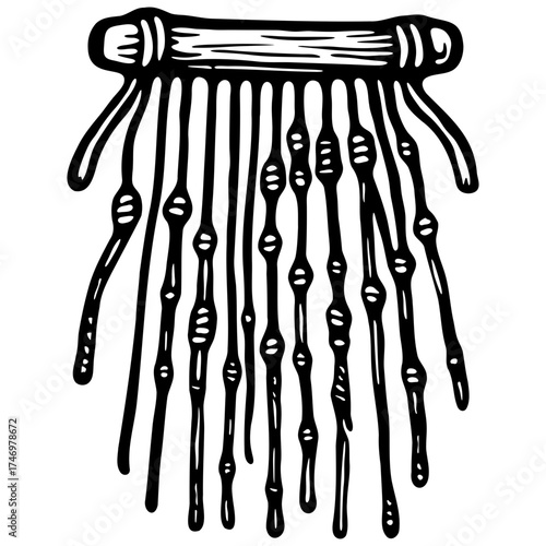 ilustracion en tinta de un quipu peruano