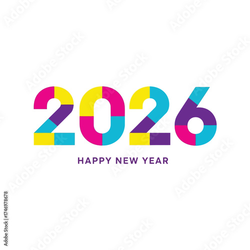 Happy new year 2026 colorful abstract numbers celebration vector
