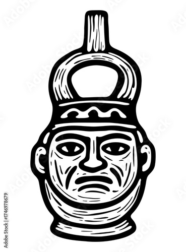 ilustracion en tinta de un huaco peruano
