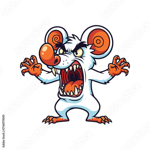 Furious cartoon mouse character aggressive screaming funny illustration vector