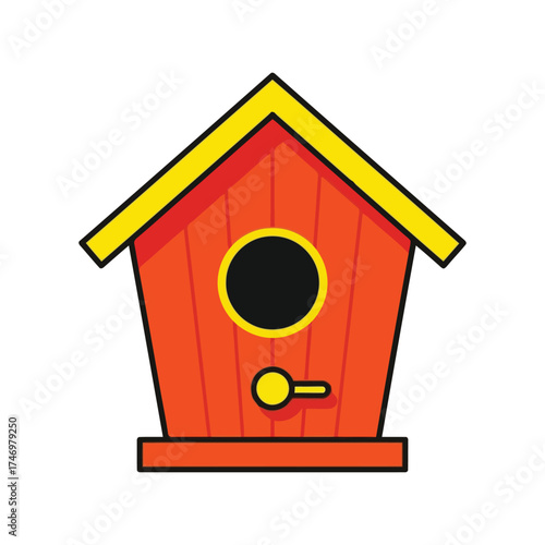 Colorful wooden birdhouse simple cute cartoon illustration nature wildlife vector