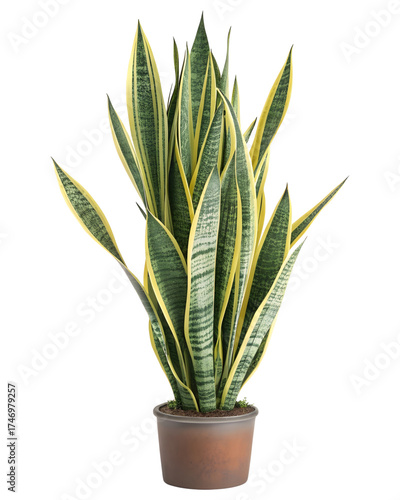 Sansevieria trifasciata snake plant in a pot isolated on transparent background