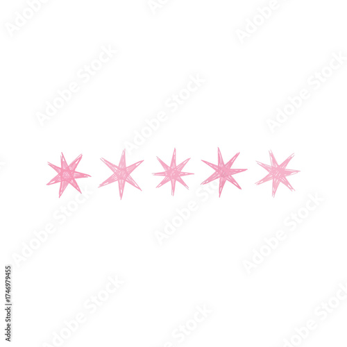 Five delicate pink sparkle starbursts isolated on white for festive design vector