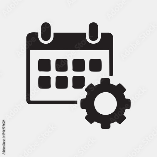 Productivity and Planning Silhouette Icon with Calendar and Gear Symbol