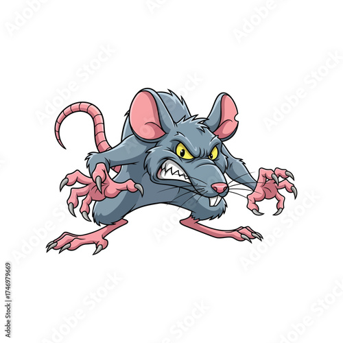 Scary cartoon rat character monster evil creature frightening pest rodent vector