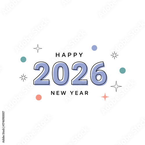 Happy 2026 new year celebration confetti stars illustration festive vector