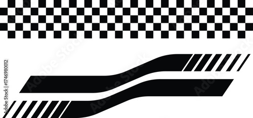 Black and White Checkered Pattern with Racing Stripes Decal Design