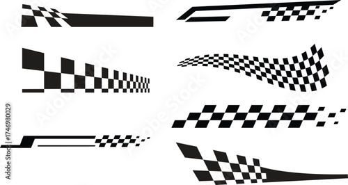 Collection of Black and White Checkered Racing Stripes and Decals