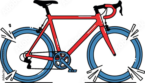 Red Road Bike Illustration with Blue Wheels