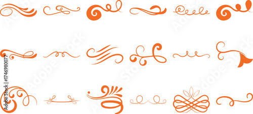 Collection of Decorative Orange Swirls and Flourishes for Design Elements