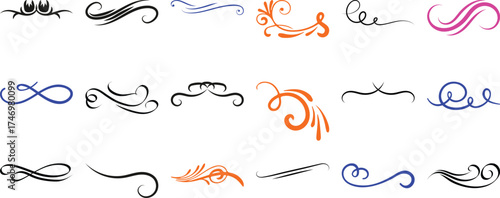 Collection of Decorative Swirls, Flourishes, and Ornate Design Elements