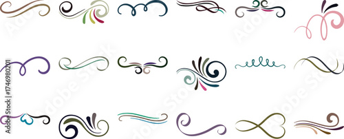 Collection of Decorative Swirls and Flourishes in Various Colors