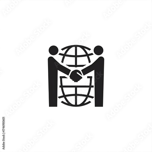 Two people shaking hands in front of a globe representing international business and collaboration concept