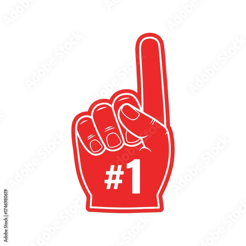 Red foam finger number one celebration fan gesture hand index up vector
