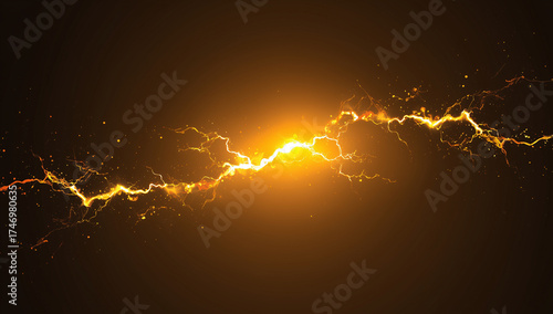Abstract Golden Lightning Streaks on Black Background. Bright lightning bolt on black background symbolizing power and energy