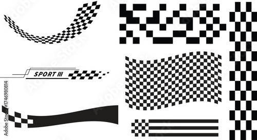Collection of Racing Flags and Sport Graphics with Checkered Patterns