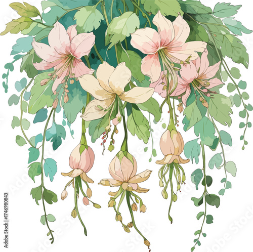 A hand drawn Hanging Amaranthus flower illustration