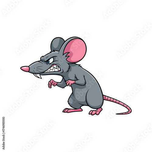 Angry cartoon mouse character vicious rodent pest aggressive animal vector