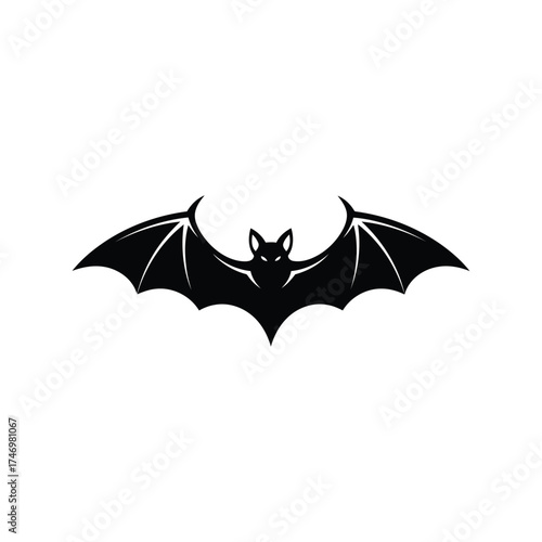 Silhouette of a black bat with outstretched wings on a vector