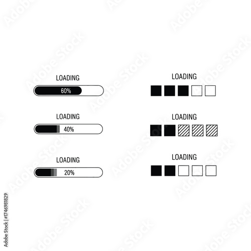 Progress bar loading indicators set vector icons graphic elements vector