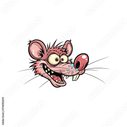 Crazy cartoon rodent close up expressive face funny animal character illustration vector