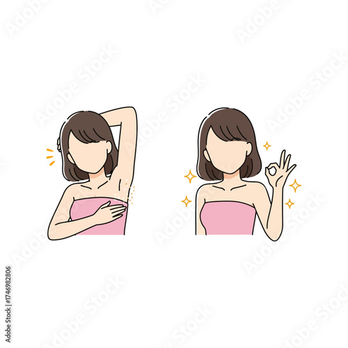 Woman armpit hair removal before and after clean smooth skin concept vector