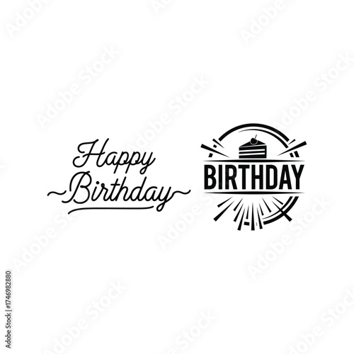 Retro style happy birthday typography elements celebration cake graphic design vector