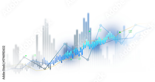 Transparent stock market chart showing business growth, rising trends, financial performance, investment progress, profit increase, and market success indicators.Investment finance chart growth graph.