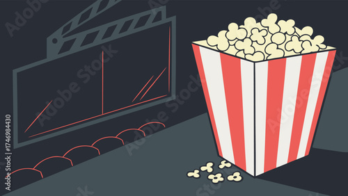 Enjoy the show with fresh popcorn movie night concept, vector illustration perfect for cinema advertisements and streaming service promotions