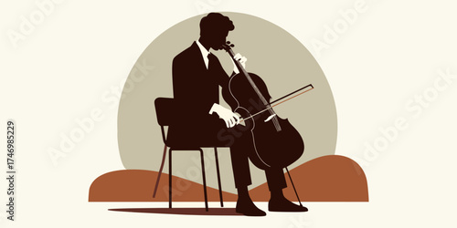 Silhouette of a Musician Playing the Cello in a Concert