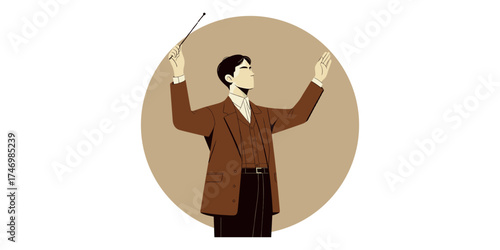 Maestro conducting orchestra with baton in hand