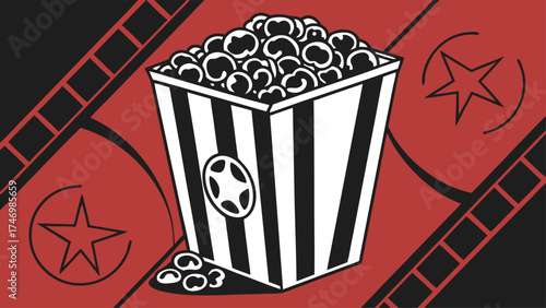 Classic movie night with popcorn illustration for cinema lovers, a delightful design invoking nostalgia and cinematic joy, originally a vector graphic