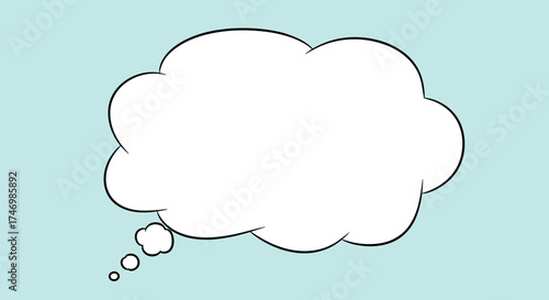 A blank thought bubble floating in a light blue background.