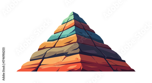 A colorful stepped pyramid structure representing geological layers or a tiered building with distinct colorful strata.