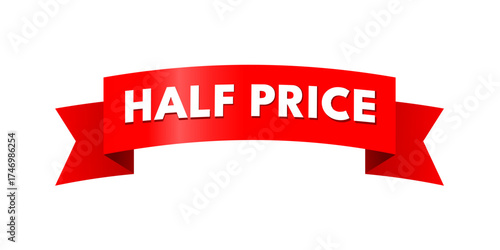 Half price red ribbon banner vector illustration