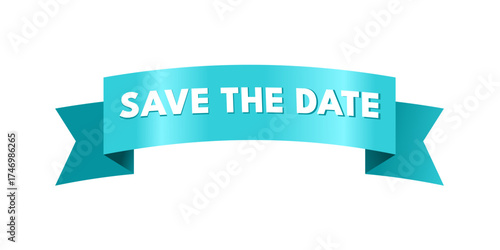 Save the date blue ribbon - vector illustration